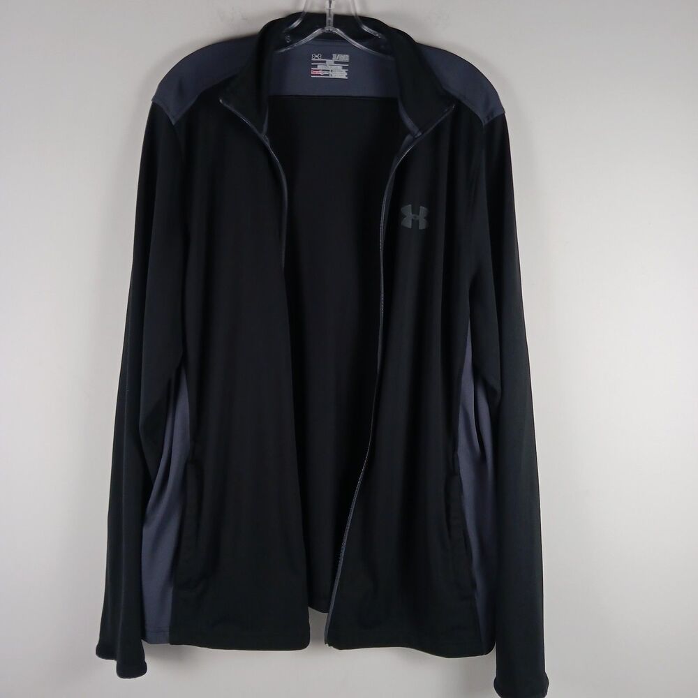 under armour jacket men xl full zipper Black Gray Pockets Lightweight Heat Gear